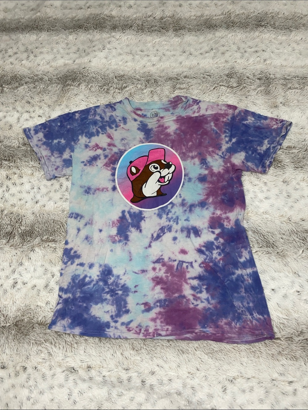 Tie-Dye Cat Tee with Beaver Graphic - Purple & Blue